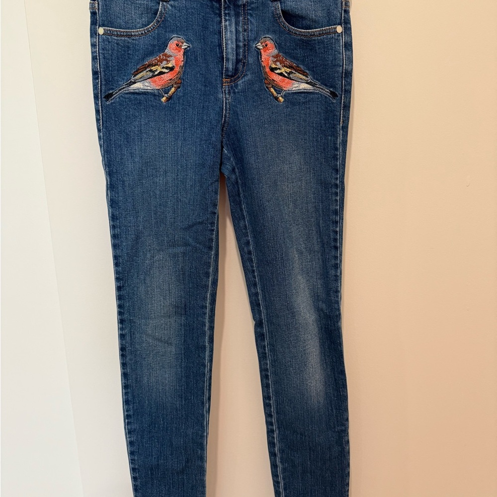 Stella McCartney Blue Skinny Jeans with Bird Embroidery